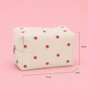 Kreminės spalvos kosmetikos laikymo dėklas su raudonomis širdelėmis 17 × 9 × 10 cm